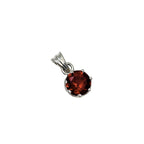 Round Garnet Solitaire Pendant in 925 Sterling Silver – Deep Red January Birthstone Necklace, Minimalist Gemstone Jewelry Gift for Her