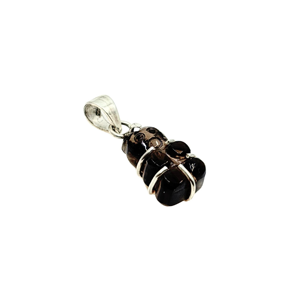 Smoky Quartz Teddy Bear Pendant in 925 Sterling Silver – Carved Crystal Gummy Bear Necklace Charm, Dark Gemstone Jewelry Gift for Her