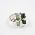 Raw Green Tourmaline Bar Ring: Adjustable Sterling Silver Boho Jewelry