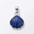 Natural Lapis Lazuli Scallop Sterling Silver Pendant - Textured Blue Gemstone Shell