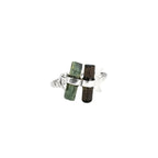 Raw Tourmaline Bar Ring: Sterling Silver Open Band, Green & Blue