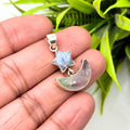 Dendritic Agate Star and Rainbow Fluorite Moon Pendant in 925 Sterling Silver – Celestial Gemstone Necklace, Boho Jewelry Gift for Her