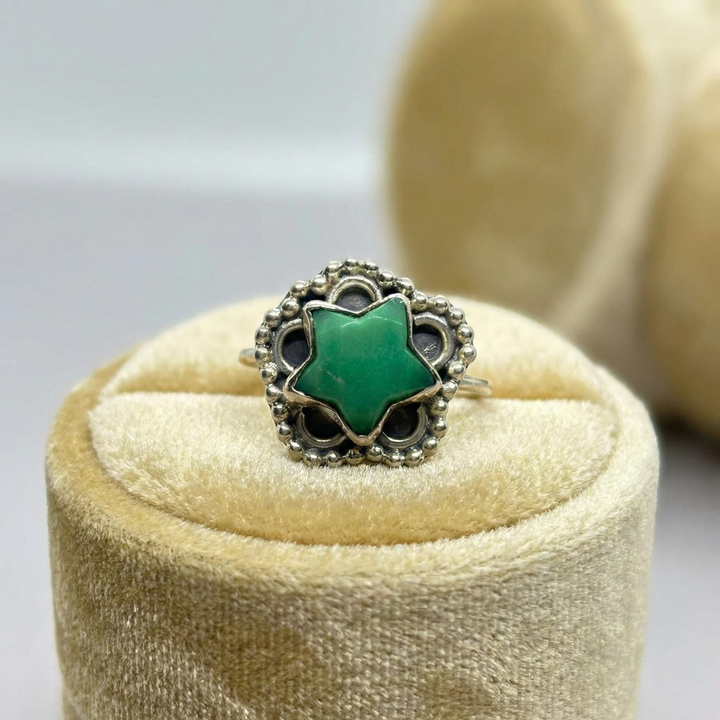 Green Onyx Star Ring: 925 Sterling Silver Celestial Jewelry