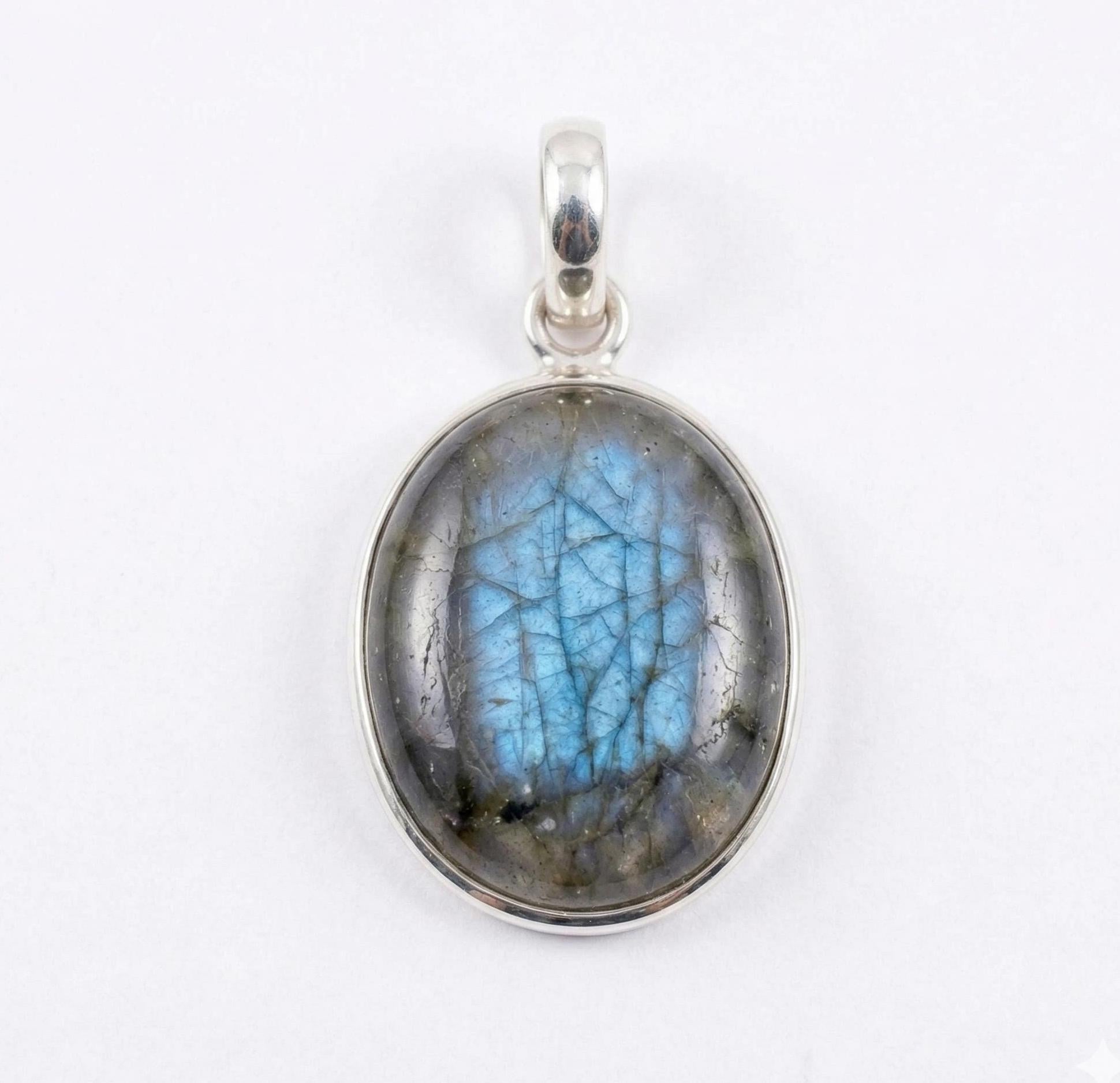 Labradorite Oval Pendant: Sterling Silver Celestial Necklace