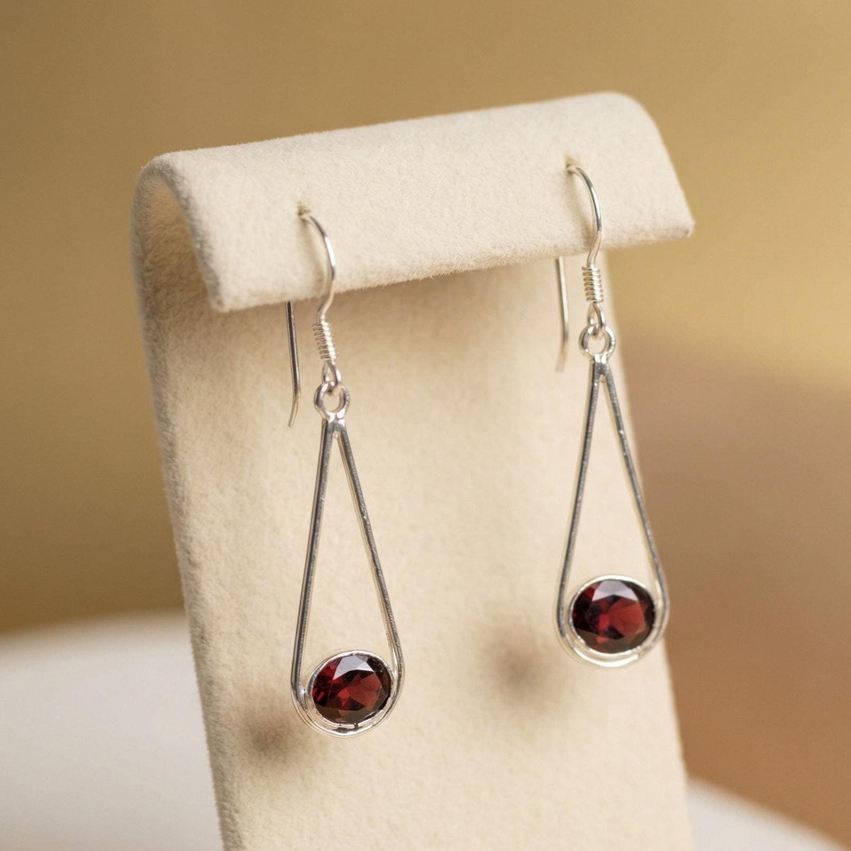 Garnet Drop Earrings 925 Sterling Silver | Oval Gemstone Dangle | January Birthstone | Handmade Jewelry