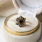 Smoky Quartz Flower Ring: 925 Sterling Silver, Hand-Carved Floral Jewelry
