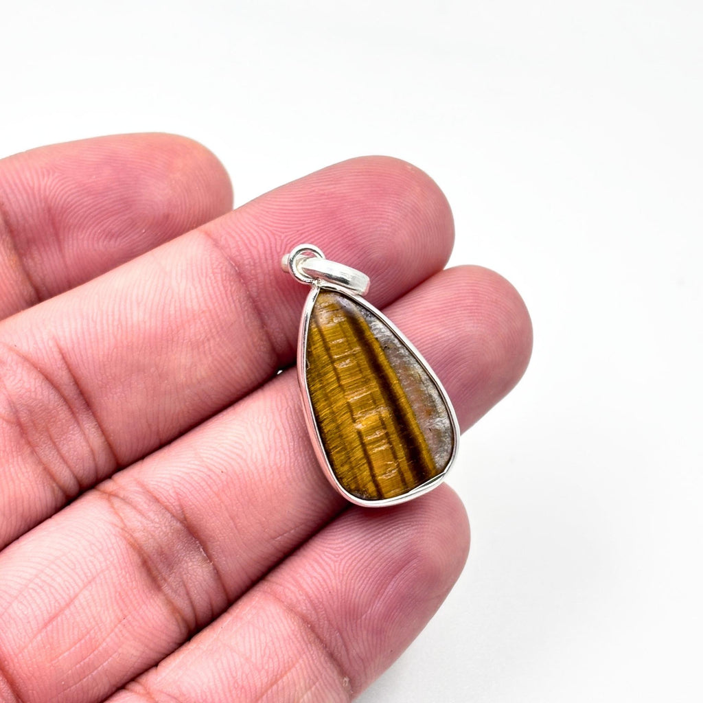 Tiger Eye Pendant Necklace, 925 Sterling Silver Golden Brown Gemstone Pendant, Boho Crystal Jewelry Gift for Her