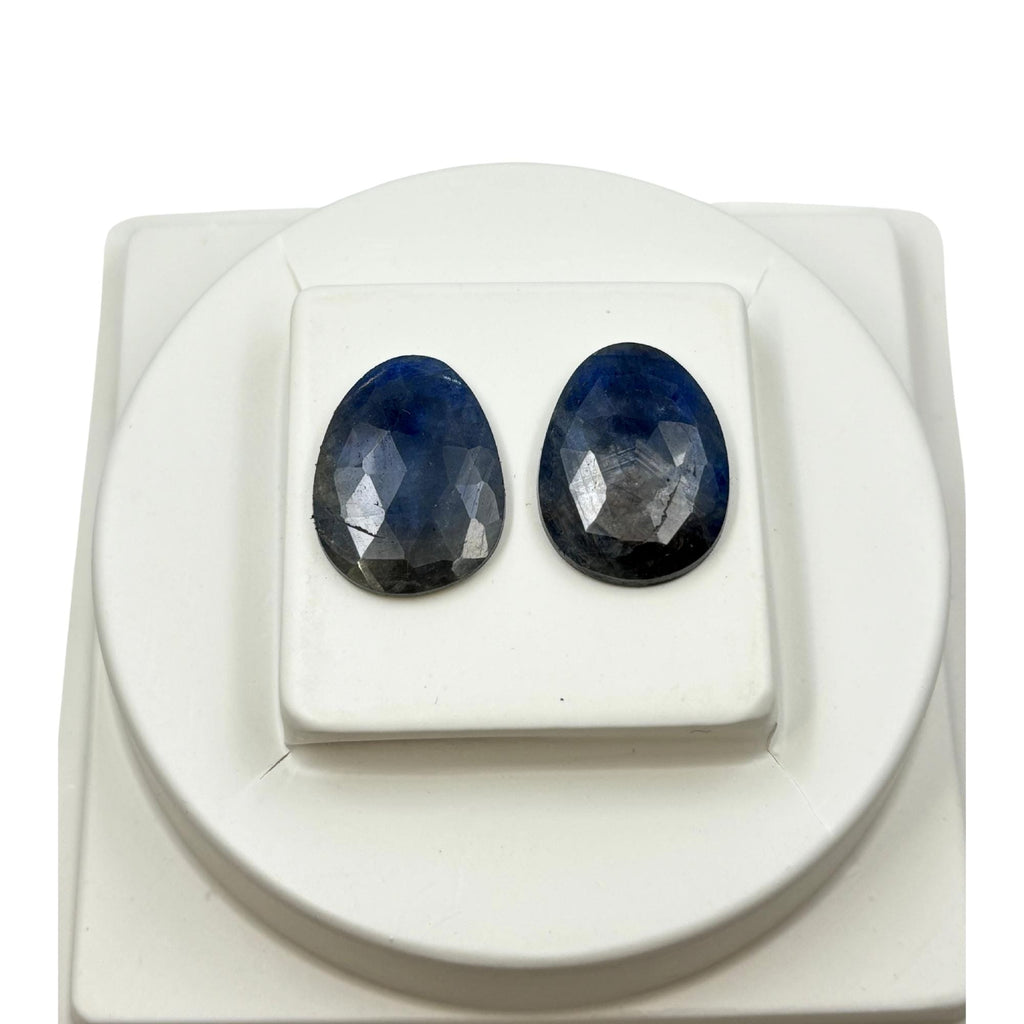 Rose Cut Sapphire Slices: Natural Untreated Gemstone Pair, Flat Back