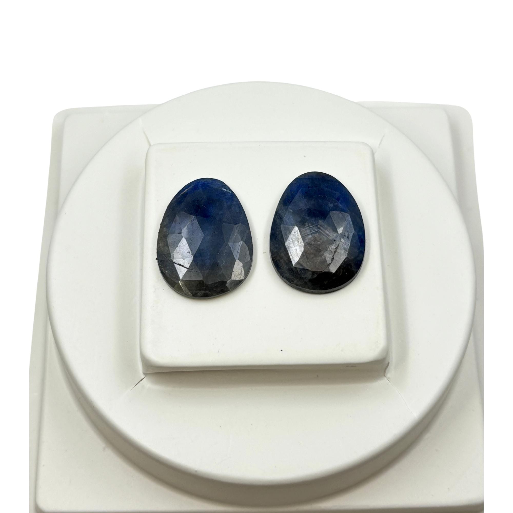 Rose Cut Sapphire Slices: Natural Untreated Gemstone Pair, Flat Back