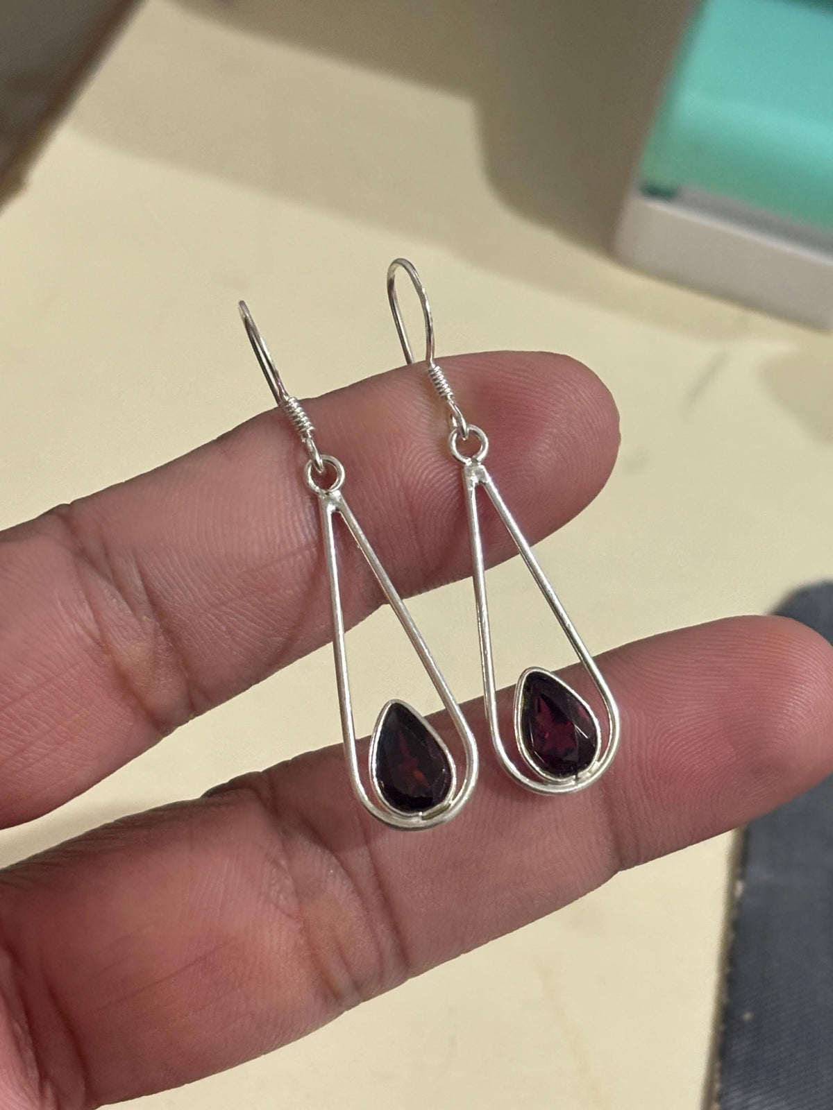 Garnet Drop Earrings 925 Sterling Silver | Pear Gemstone Dangle | January Birthstone | Handmade Jewelry