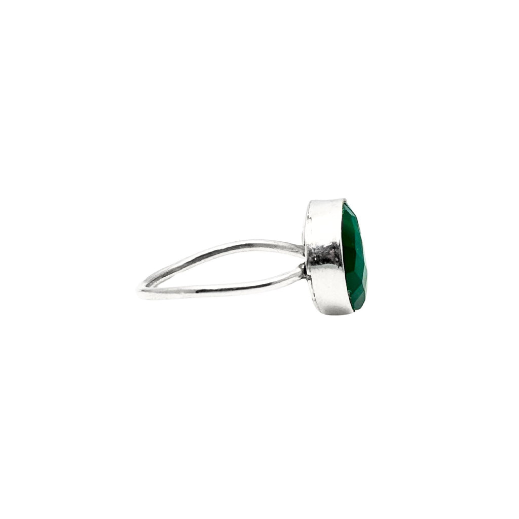 Sterling Silver Green Onyx Moon & Heart Ring: Adjustable Gemstone Band