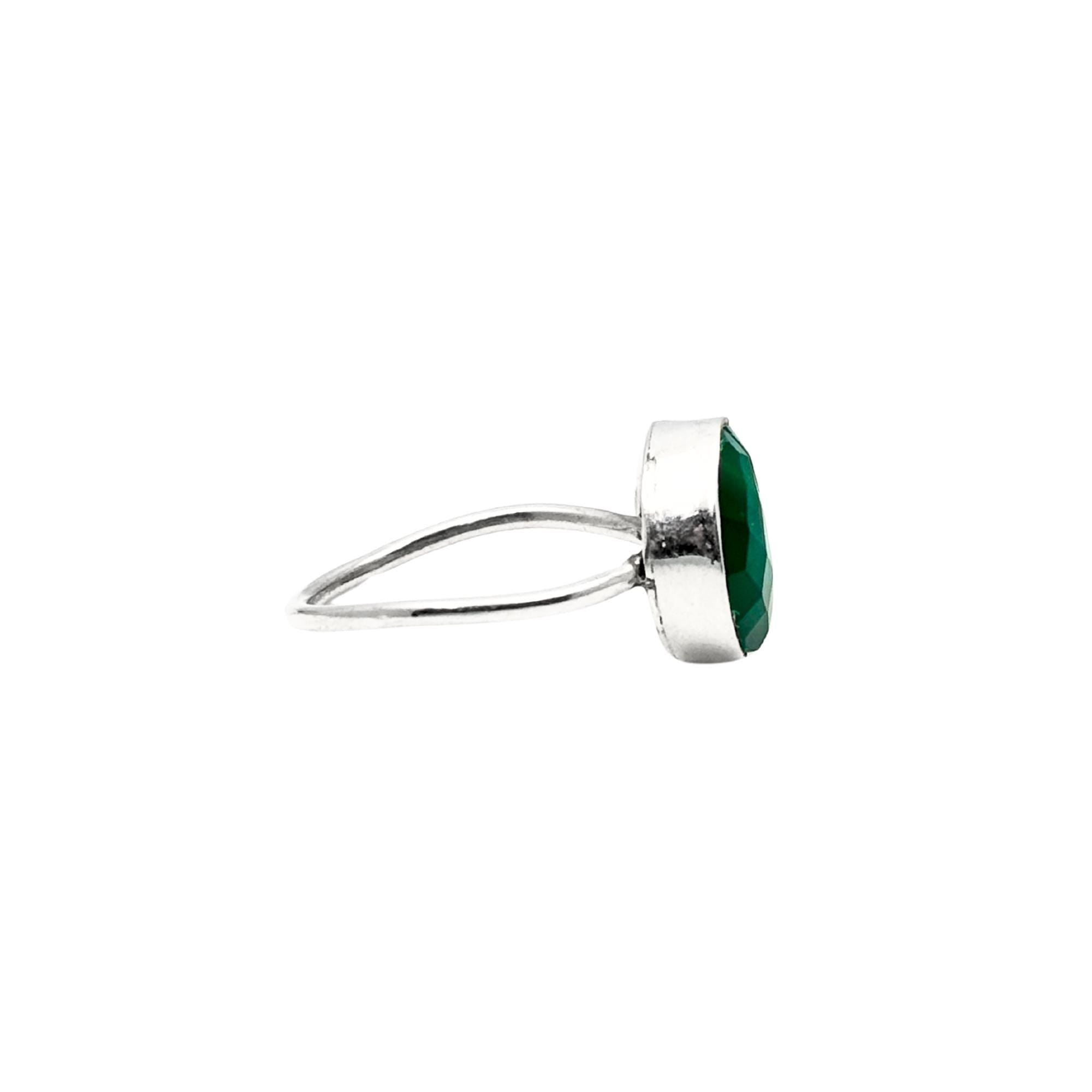 Sterling Silver Green Onyx Moon & Heart Ring: Adjustable Gemstone Band