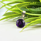 Amethyst Round Pendant in 925 Sterling Silver – Deep Purple February Birthstone Necklace, Minimalist Gemstone Jewelry Gift for Her