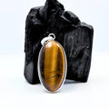 Tiger Eye Pendant Necklace, Oval Sterling Silver Gemstone Necklace, Handmade Protection Jewelry, Crystal Gift for Her