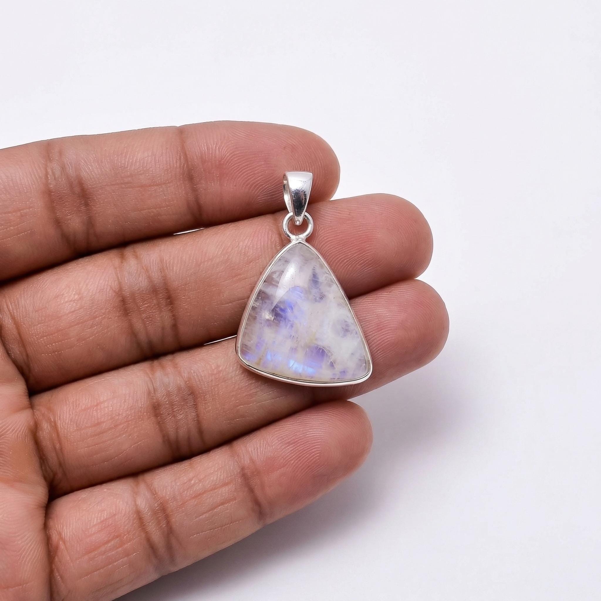 Sterling Silver Trillion Moonstone Pendant – Minimalist Boho Gemstone Necklace