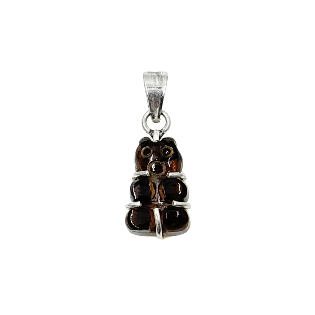 Smoky Quartz Teddy Bear Pendant in 925 Sterling Silver – Carved Crystal Gummy Bear Necklace Charm, Dark Gemstone Jewelry Gift for Her