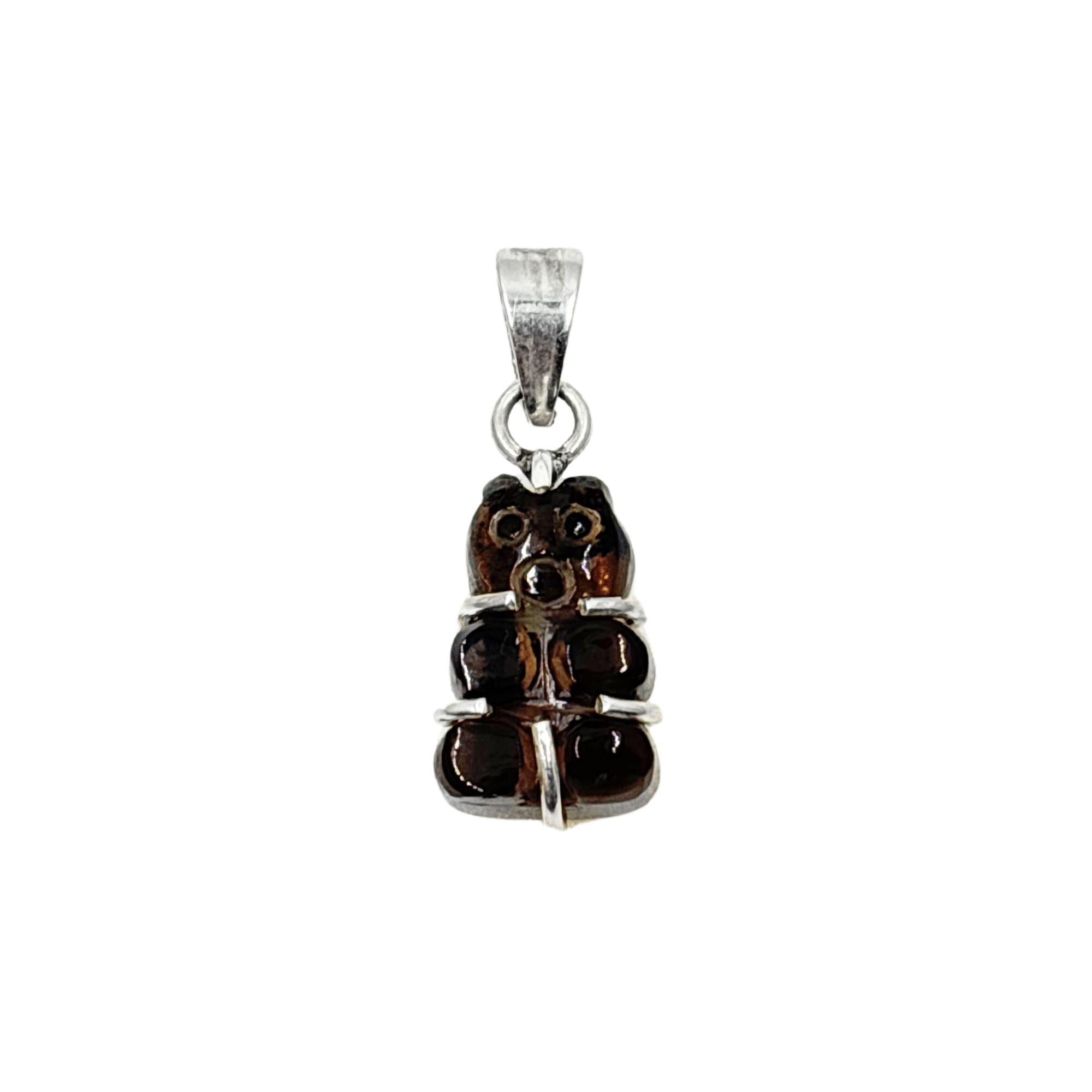 Smoky Quartz Teddy Bear Pendant in 925 Sterling Silver – Carved Crystal Gummy Bear Necklace Charm, Dark Gemstone Jewelry Gift for Her