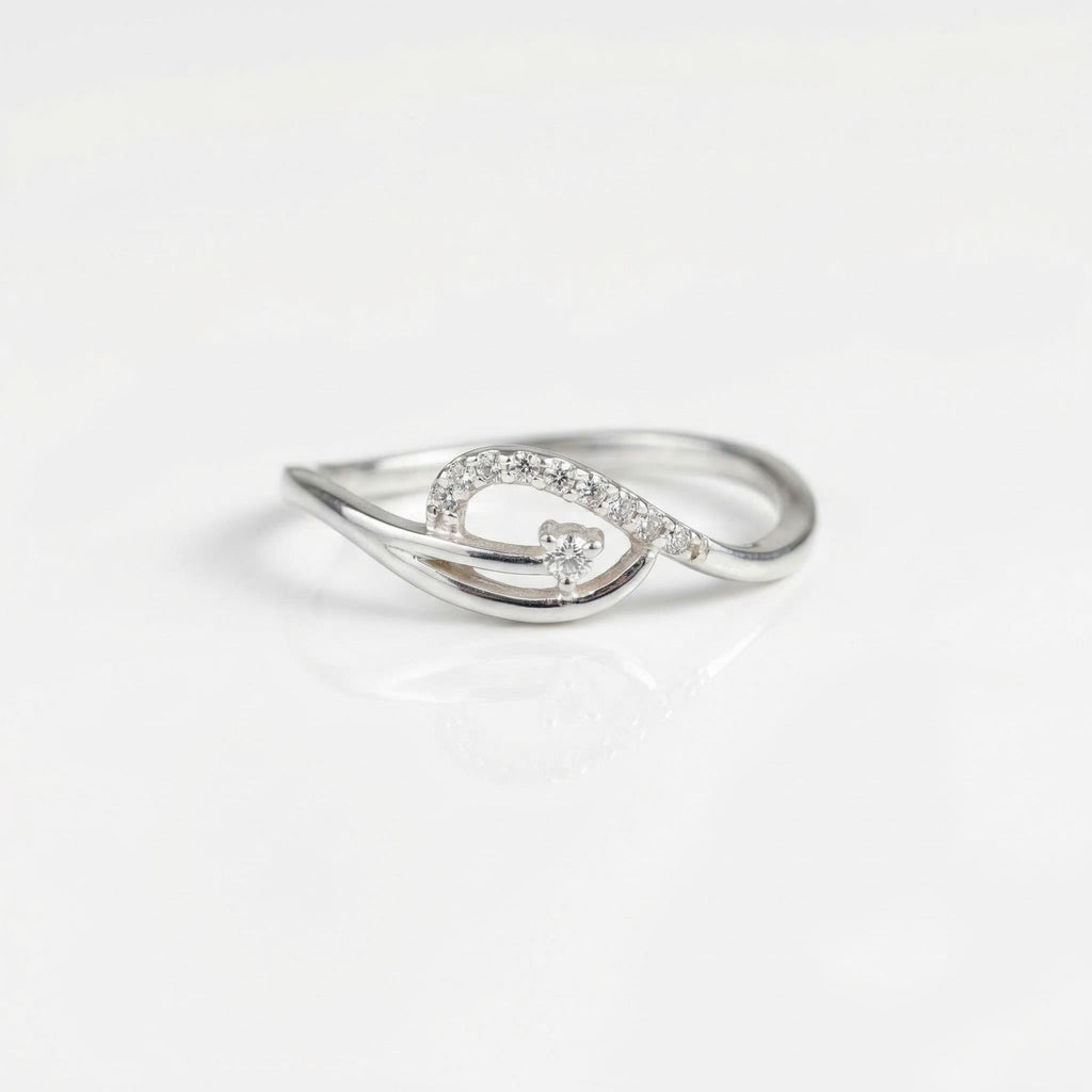 Sterling Silver CZ Swirl Ring, Pavé Loop Band, Dainty Stacking Jewelry
