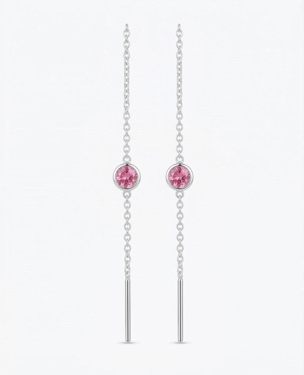 Pink Tourmaline Threader Earrings 925 Sterling Silver | Dainty Chain Drop | October Birthstone | Minimalist Jewelry