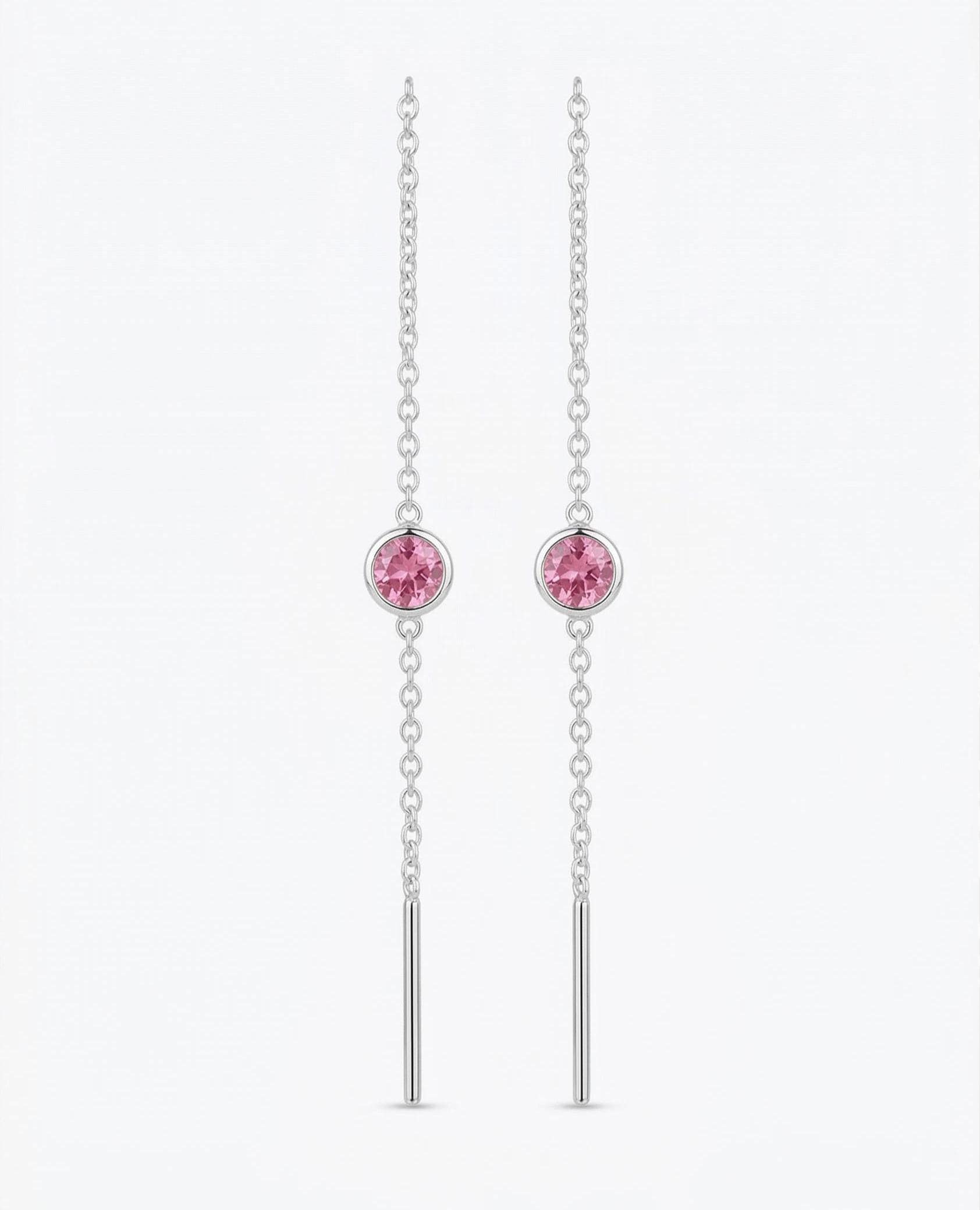 Pink Tourmaline Threader Earrings 925 Sterling Silver | Dainty Chain Drop | October Birthstone | Minimalist Jewelry