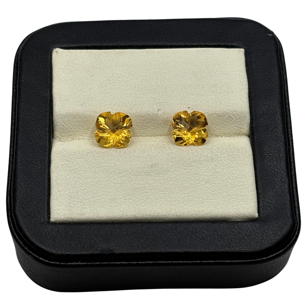Natural Citrine Gemstone Pair, Flower Cut, Faceted Golden Yellow Loose Stones