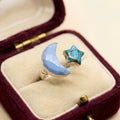 Turquoise Star & Blue Opal Moon Ring: 925 Sterling Silver Celestial Jewelry