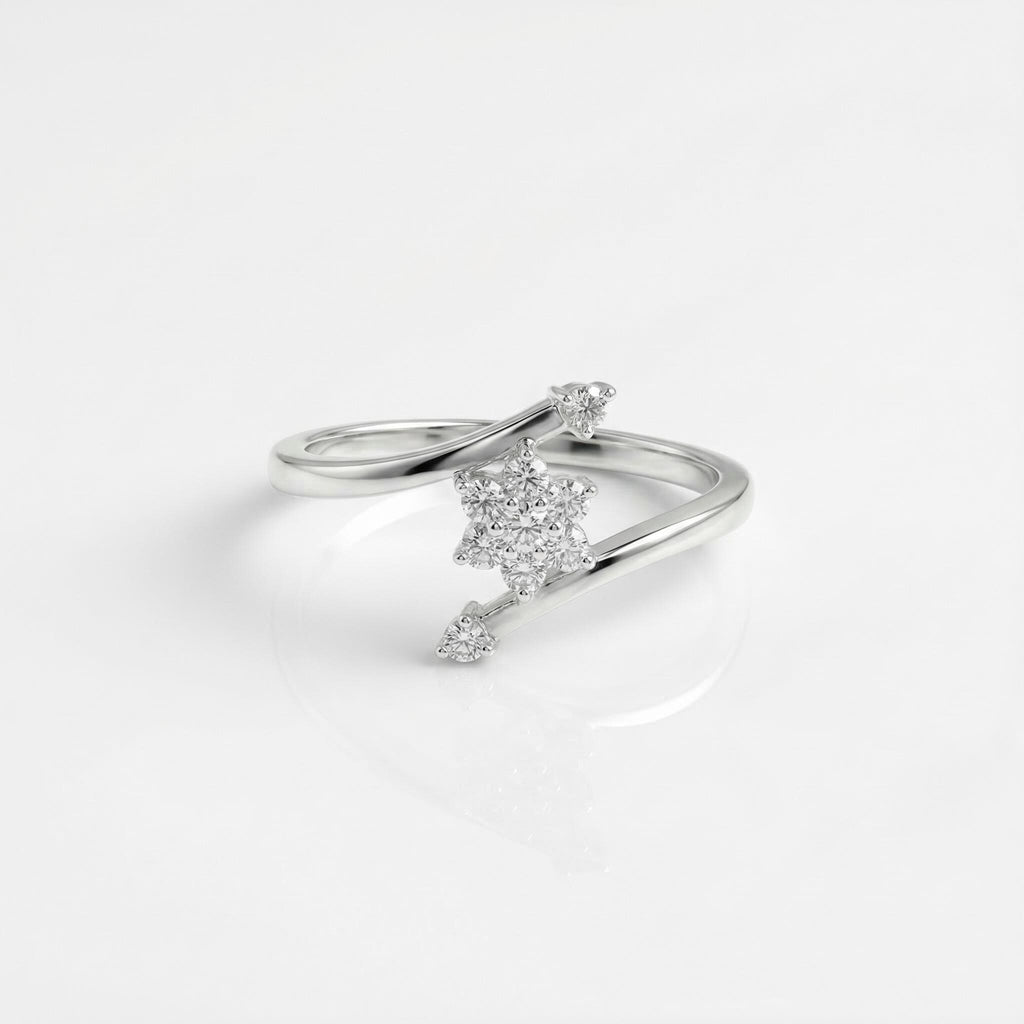925 Sterling Silver CZ Starburst Ring, Pavé Flower Bypass Band, Boho Stacker Jewelry