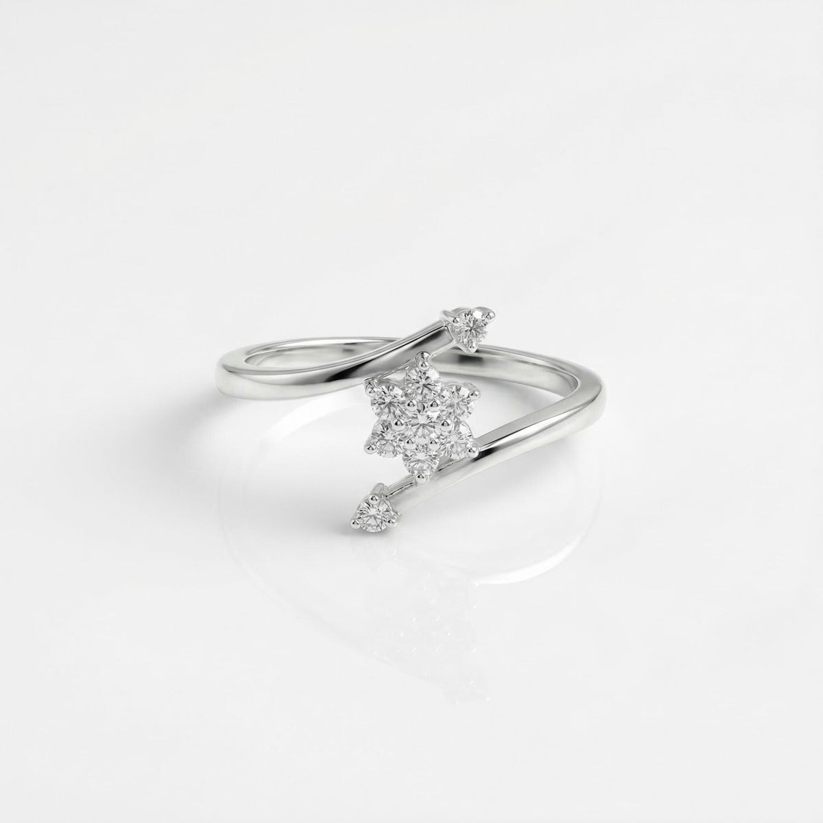 925 Sterling Silver CZ Starburst Ring, Pavé Flower Bypass Band, Boho Stacker Jewelry