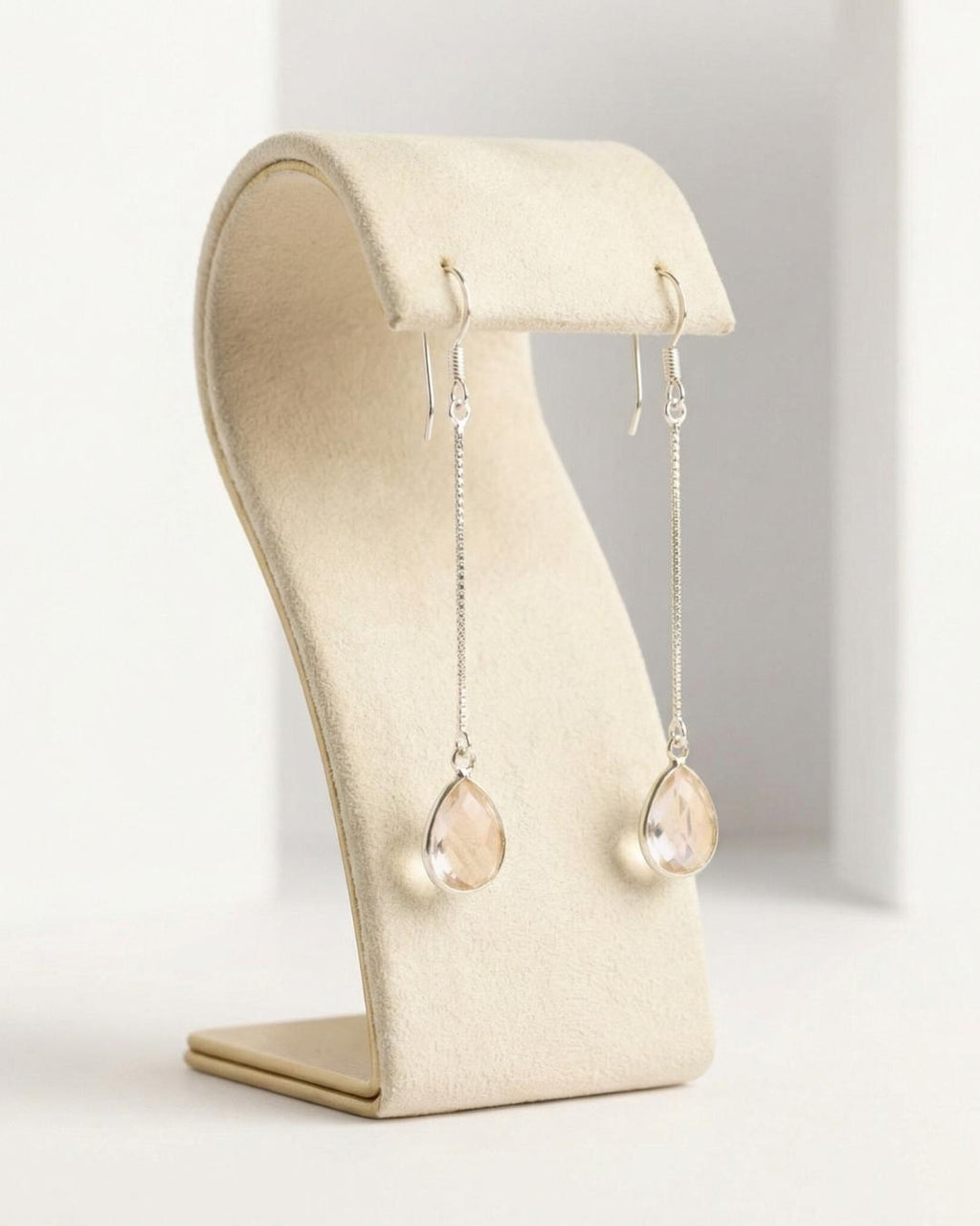 Rose Quartz Pear Drop Earrings | Sterling Silver Dangle Jewelry