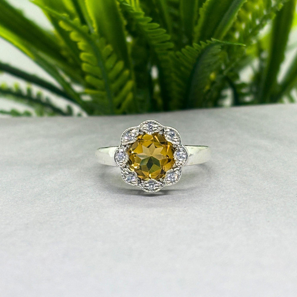 Natural Citrine & CZ Ring | 925 Sterling Silver | Gemstone Band | Handmade Jaipur