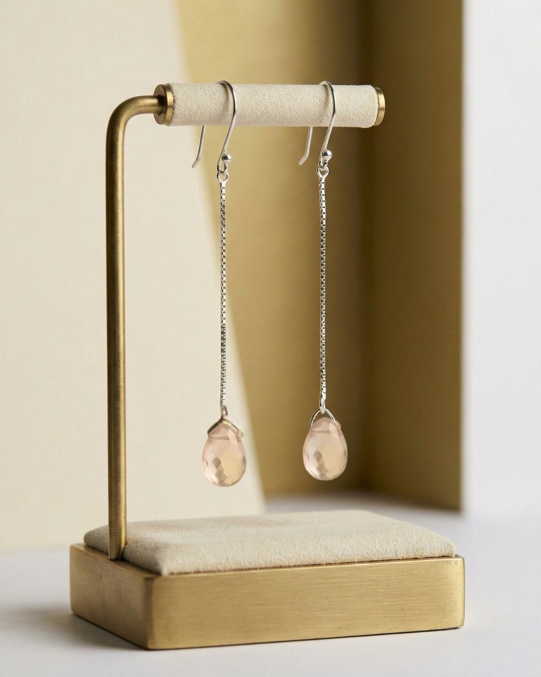 Rose Quartz Pear Drop Earrings | Sterling Silver Dangle Jewelry