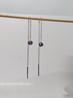 Amethyst Threader Earrings 925 Sterling Silver | Dainty Chain Drop | Gift for Her | Minimalist Jewelry