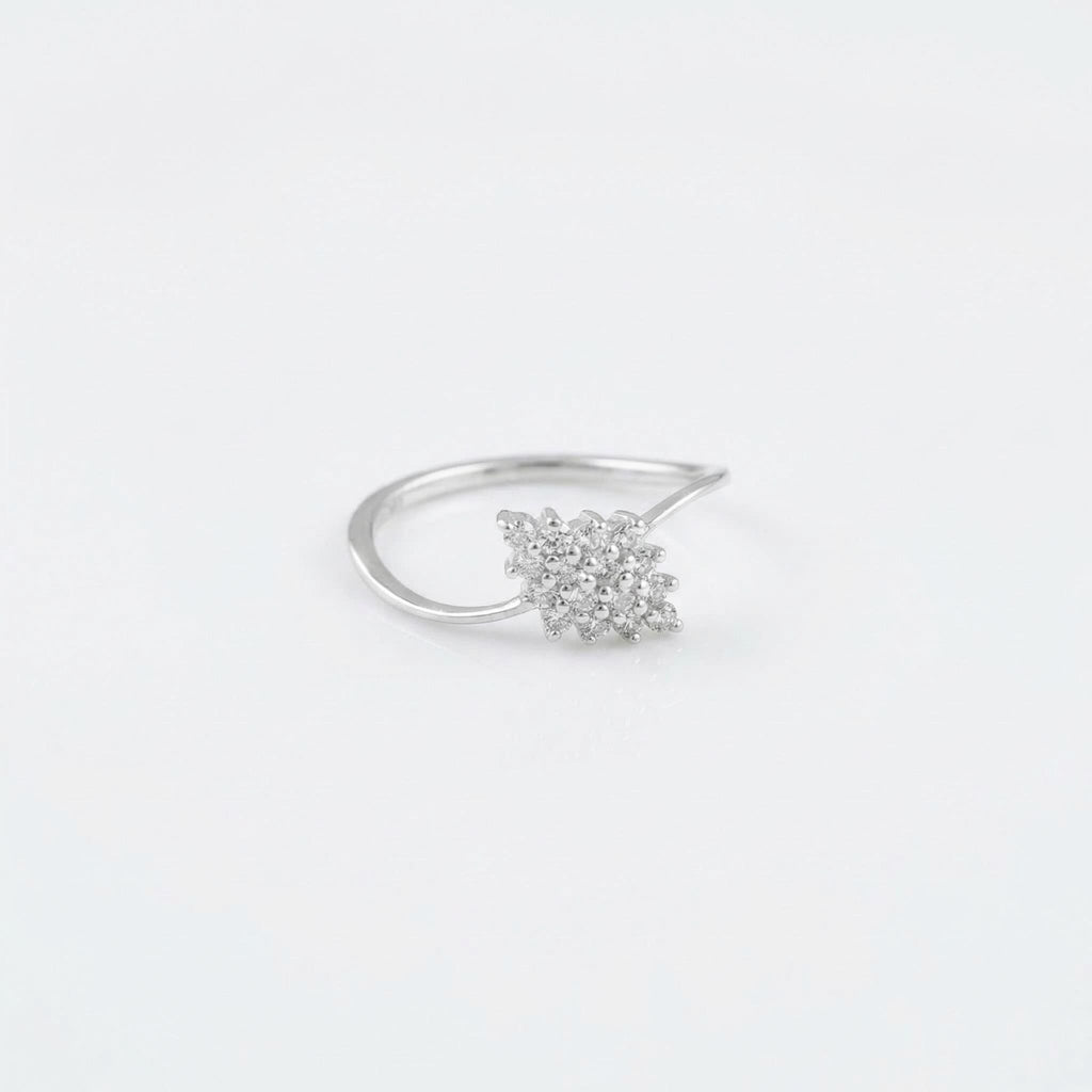 925 Sterling Silver CZ Starburst Ring, Pavé Cluster Band, Boho Stacking Jewelry