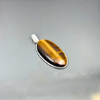 Tiger Eye Pendant Necklace, Oval Sterling Silver Gemstone Necklace, Handmade Protection Jewelry, Crystal Gift for Her