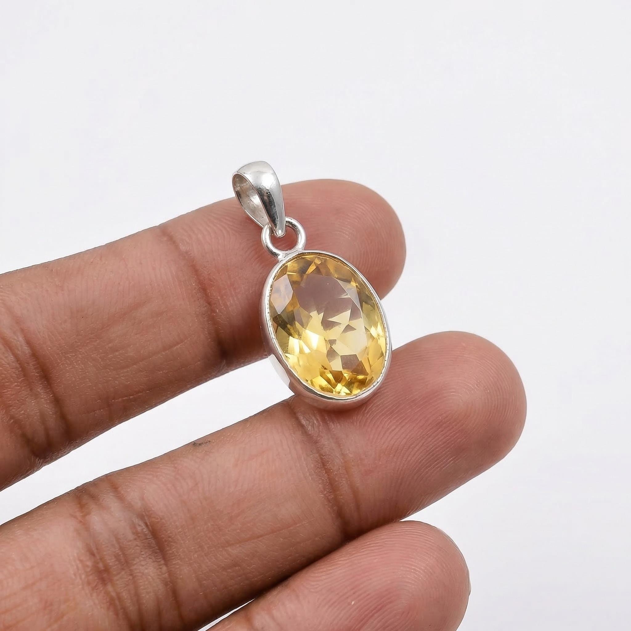 Oval Citrine Sterling Silver Pendant – November Birthstone, Golden Gemstone Charm