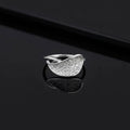 Sterling Silver CZ Leaf Ring, Pavé Curved Open Band, Boho Nature Jewelry