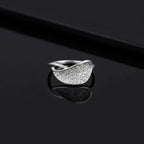 Sterling Silver CZ Leaf Ring, Pavé Curved Open Band, Boho Nature Jewelry