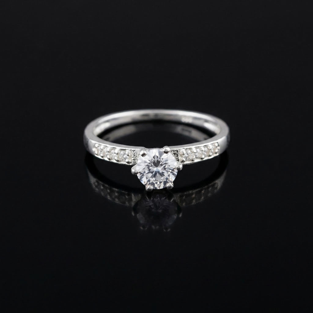Sterling Silver CZ Solitaire Ring, Minimalist Engagement Band, Diamond Look Women's Jewelry