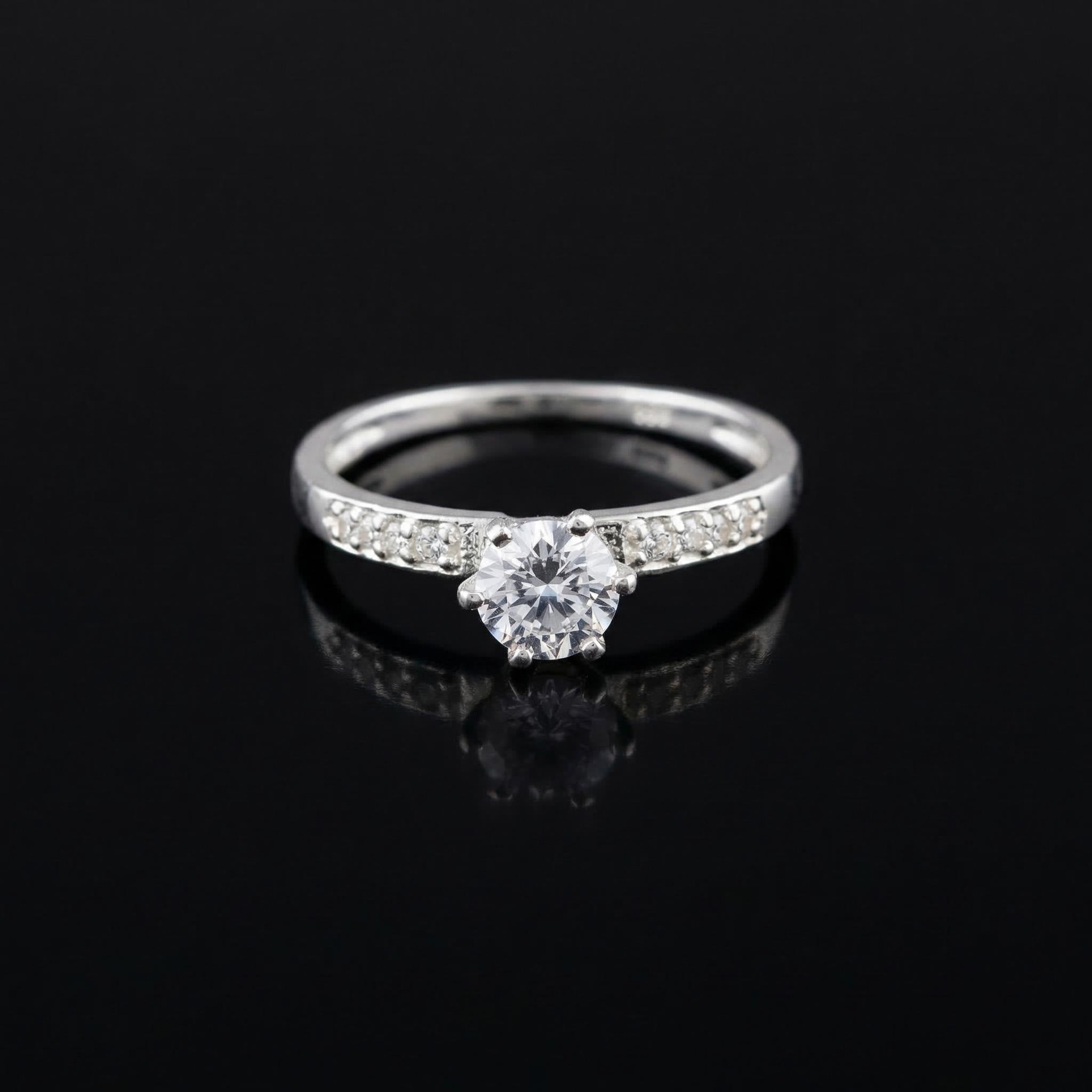 Sterling Silver CZ Solitaire Ring, Minimalist Engagement Band, Diamond Look Women's Jewelry