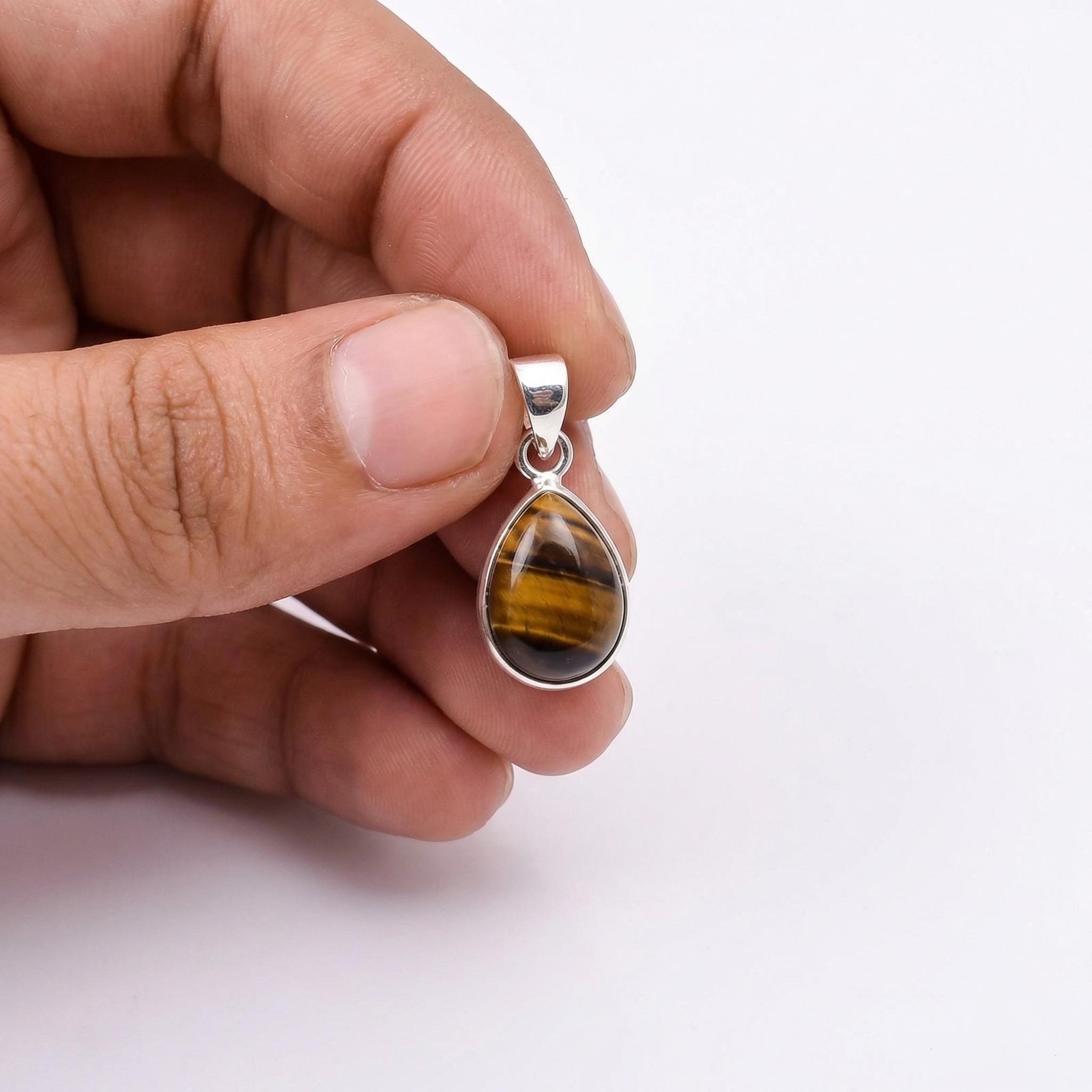 Tiger Eye Pendant: 925 Sterling Silver, Golden Brown Gemstone