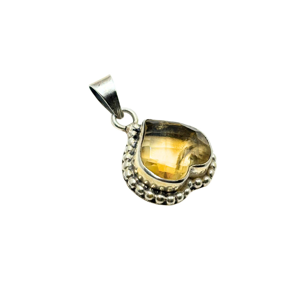 Vintage Style Citrine Heart Pendant in 925 Sterling Silver – Beaded Frame Yellow Gemstone Necklace, November Birthstone Jewelry Gift for Her