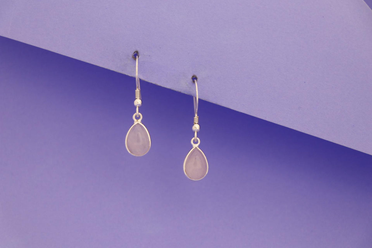 Rose Quartz Pear Drop Earrings | 925 Sterling Silver Dangle | Artisan Jewelry