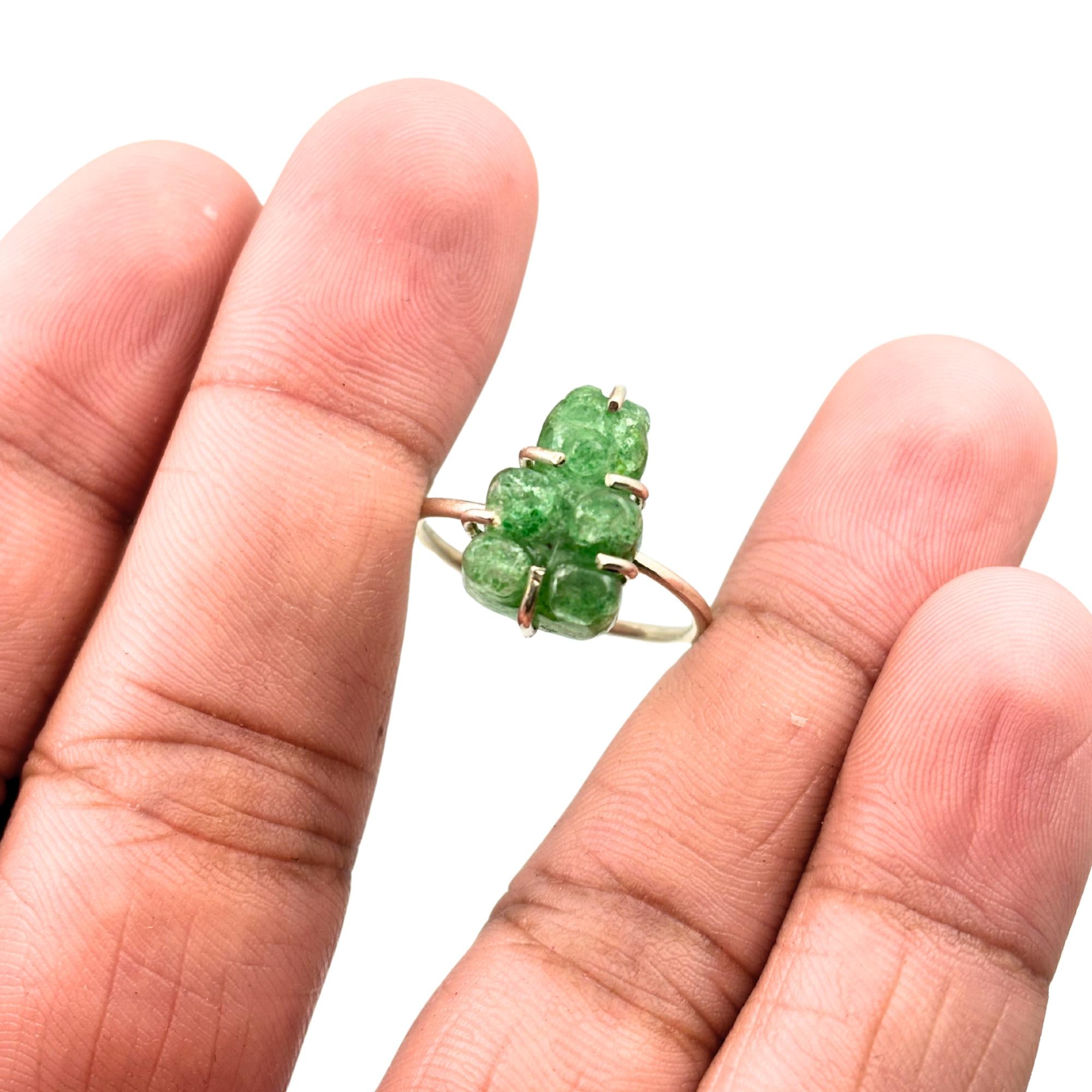 Sterling Silver Green Gemstone Teddy Bear Ring: Handmade Animal Jewelry