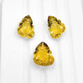 Hand-Carved Lemon Quartz Gemstone Pair – Floral Leaf Cut Stones
