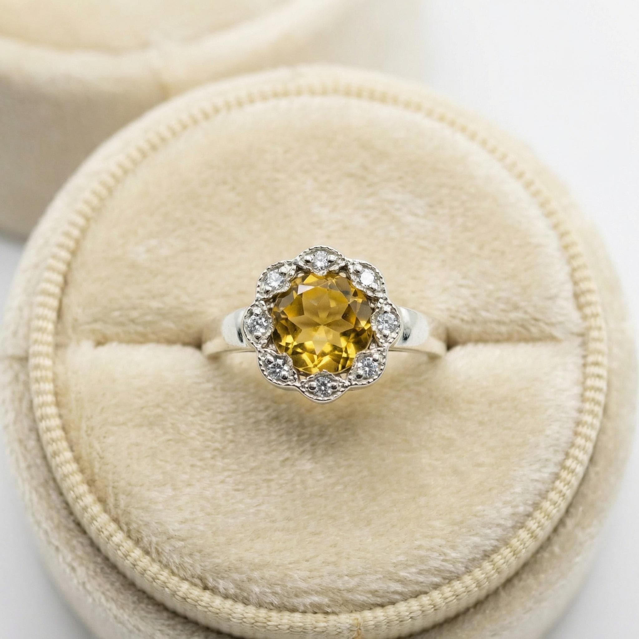 Natural Citrine & CZ Ring | 925 Sterling Silver | Gemstone Band | Handmade Jaipur