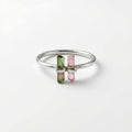 Raw Multi-Tourmaline Bar Sterling Silver Ring | Vertical Raw Gemstone Statement | Handmade Modern Artisan Jewelry