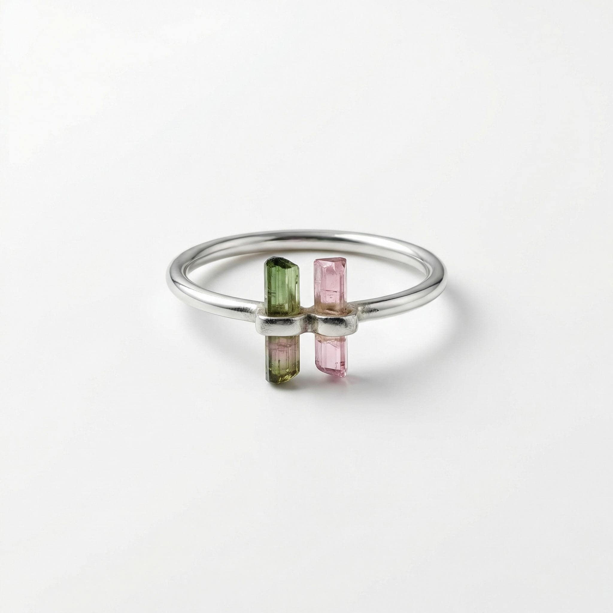 Raw Multi-Tourmaline Bar Sterling Silver Ring | Vertical Raw Gemstone Statement | Handmade Modern Artisan Jewelry
