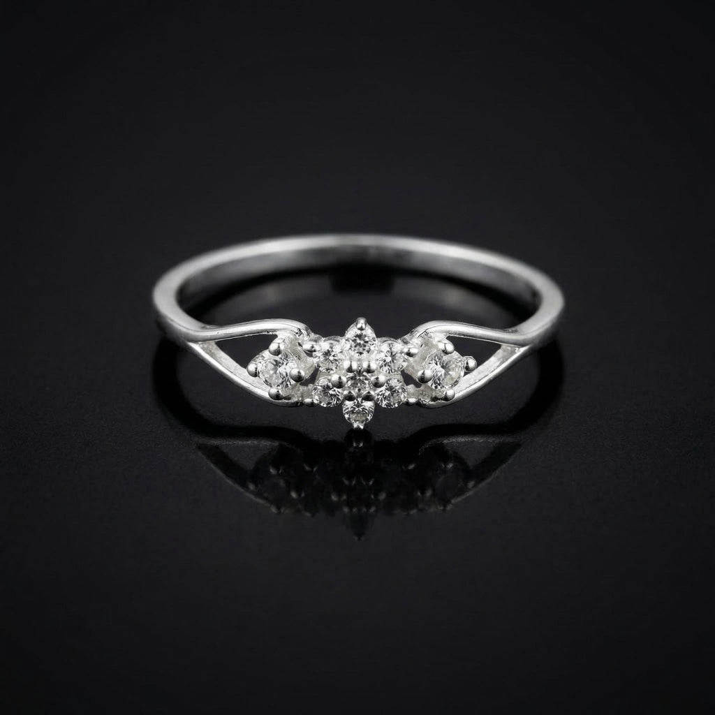 Sterling Silver Triple Flower Cluster Ring • Cubic Zirconia Nature Band