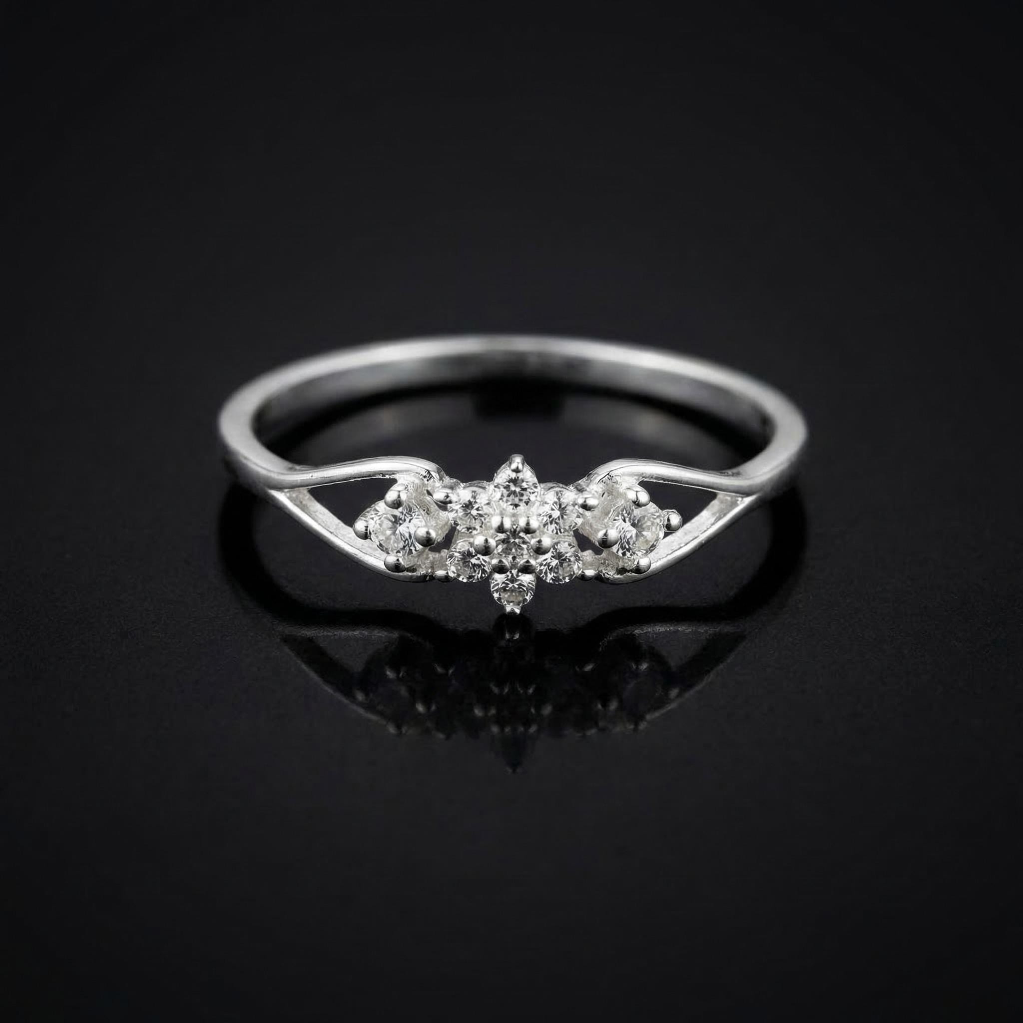 Sterling Silver Triple Flower Cluster Ring • Cubic Zirconia Nature Band