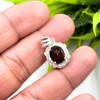 Garnet CZ Halo Pendant in 925 Sterling Silver – Vintage Style Oval Red Gemstone Necklace, January Birthstone Jewelry Gift for Her